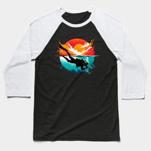 Scuba Diver Sunset Design Baseball T-Shirt